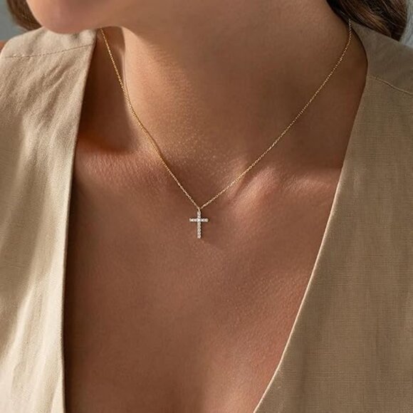 Lovely 14K Gold Plated Cross Necklace with Cubic Zirconia - Perfect Gift for Her - Picture 7 of 7